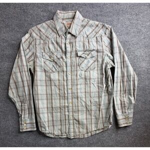 Mossimo Supply Mens Large Western Pearl Snap Button Long Sleeve Shirt Plaid